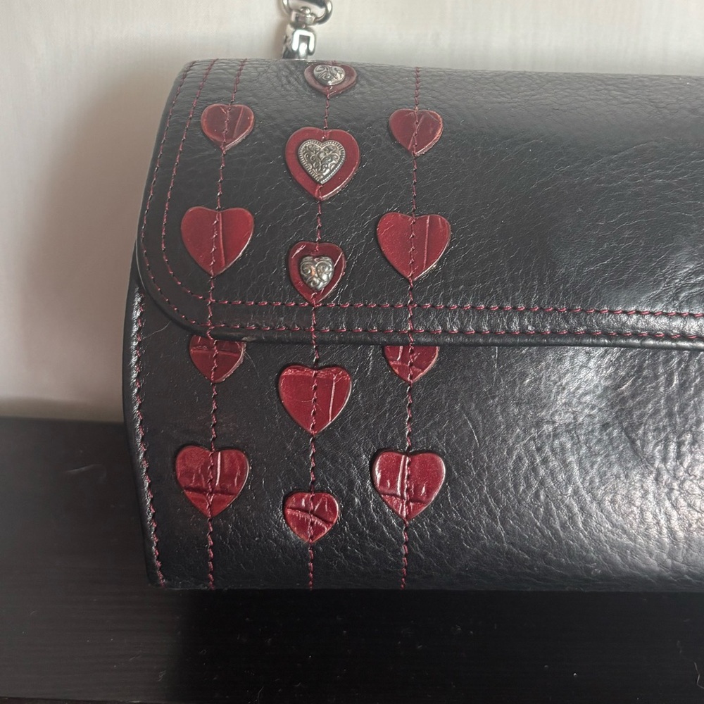 Vintage Brighton Black Leather Shoulder Bag with Red Heart - Picture 2 of 14